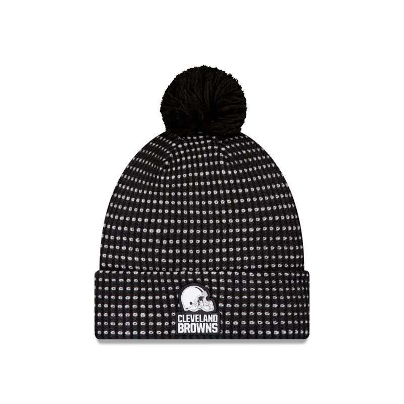 Cleveland Browns 2026 Sideline Cold Weather Black Pom Knit Hat made by New Era