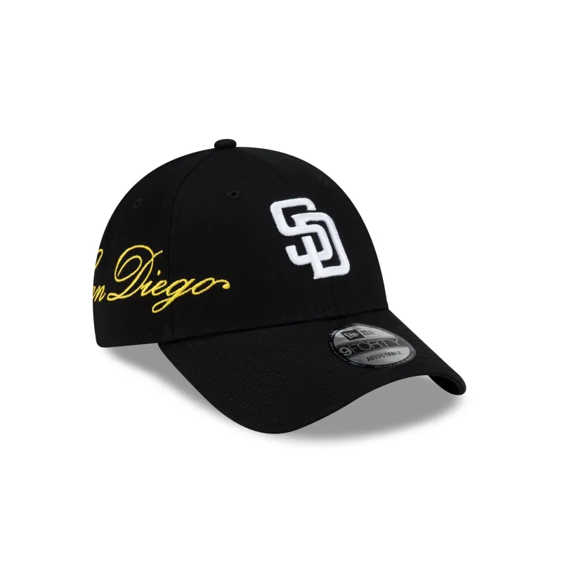 San Diego Padres Cross Panel Script 9FORTY Adjustable Hat made by New Era