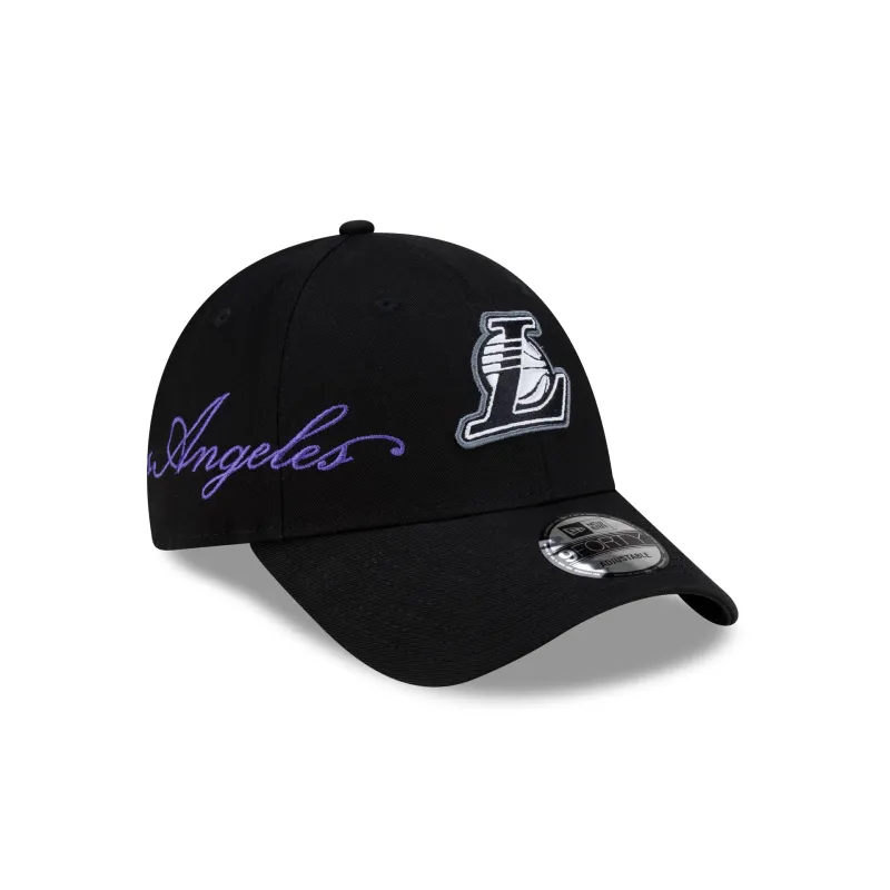 Los Angeles Lakers Cross Panel Script 9FORTY Adjustable Hat made by New Era