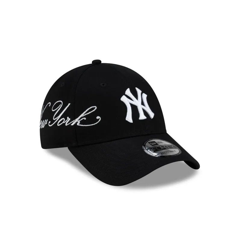 New York Yankees Cross Panel Script 9FORTY Adjustable Hat made by New Era