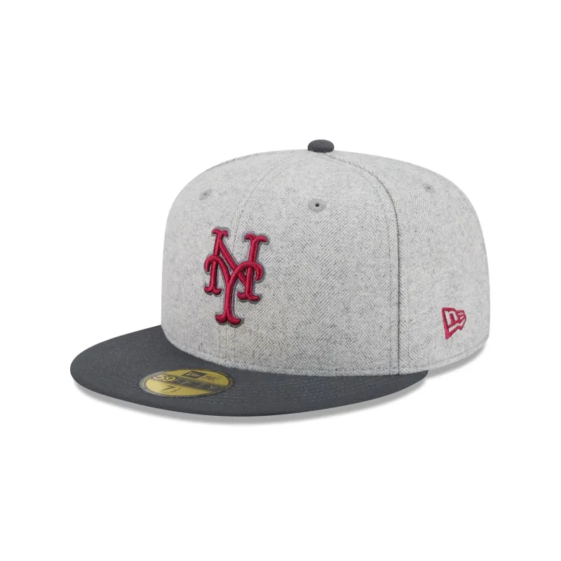 New York Mets Gray Herringbone 59FIFTY Fitted Hat made by New Era
