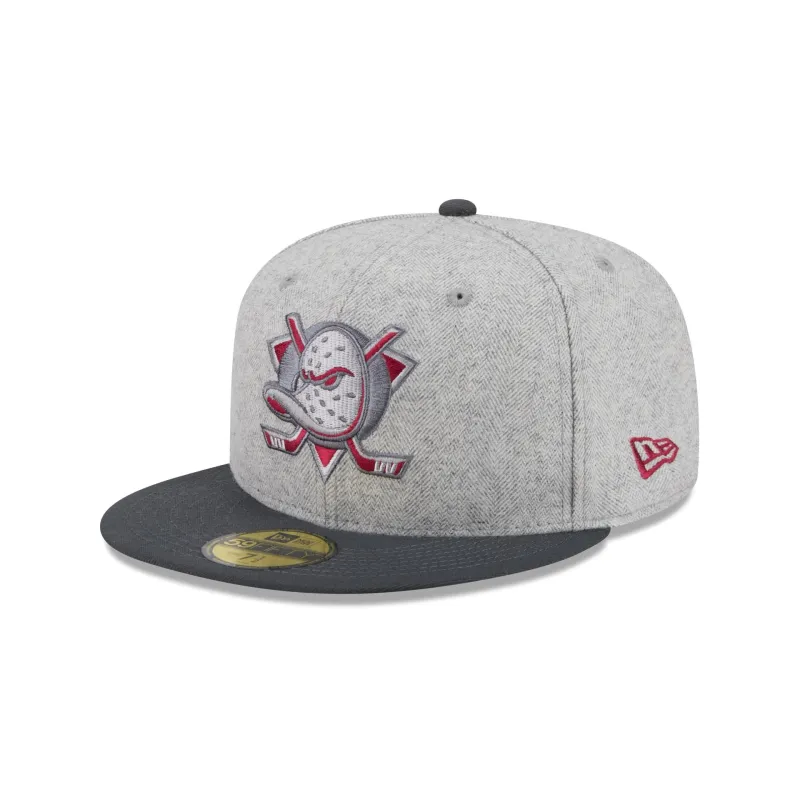 Anaheim Ducks Gray Herringbone 59FIFTY Fitted Hat made by New Era
