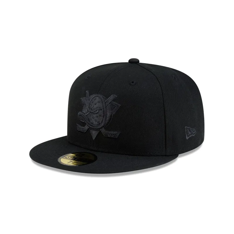 Anaheim Ducks Black on Black 59FIFTY Fitted Hat made by New Era