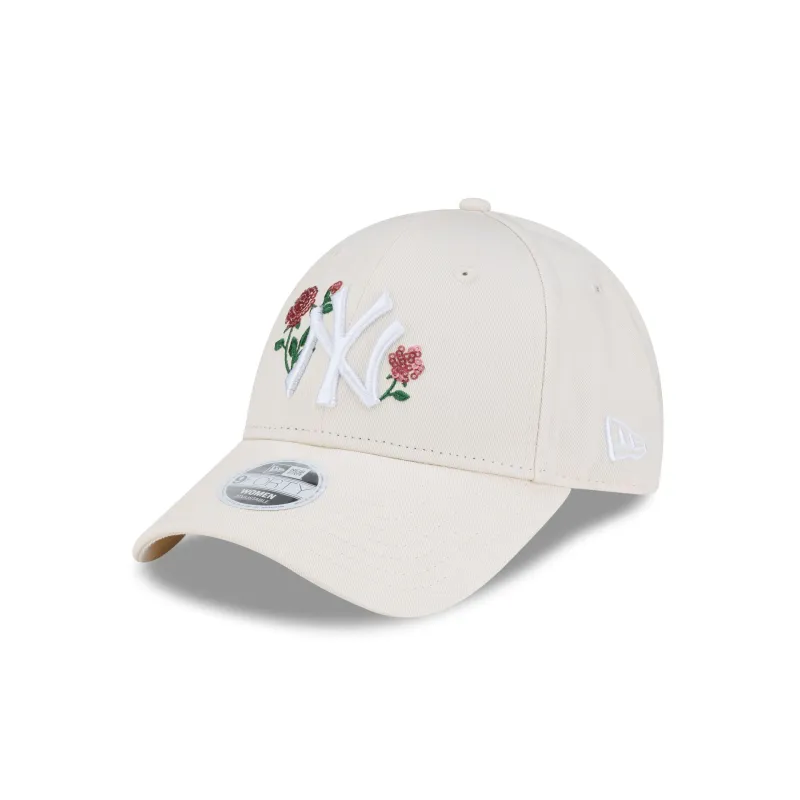 New York Yankees Light Cream Rose Sequin Women's 9FORTY Snapback Hat made by New Era