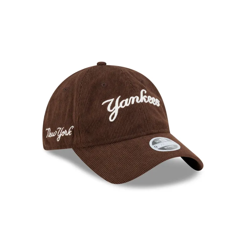 New York Yankees Chestnut Corduroy Script Women's 9TWENTY Adjustable Hat made by New Era