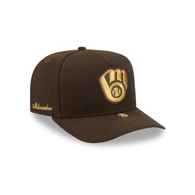 Milwaukee Brewers Walnut Gold Detail 9FIFTY A-Frame Snapback Hat made by New Era