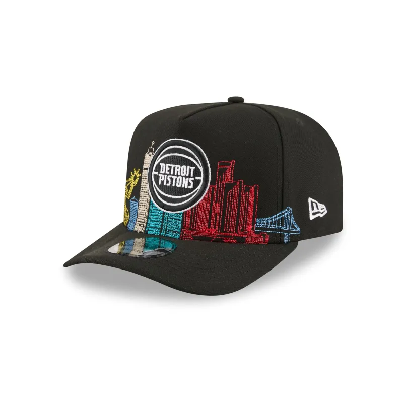 Detroit Pistons Cityscape Black 9FIFTY A-Frame Snapback Hat made by New Era