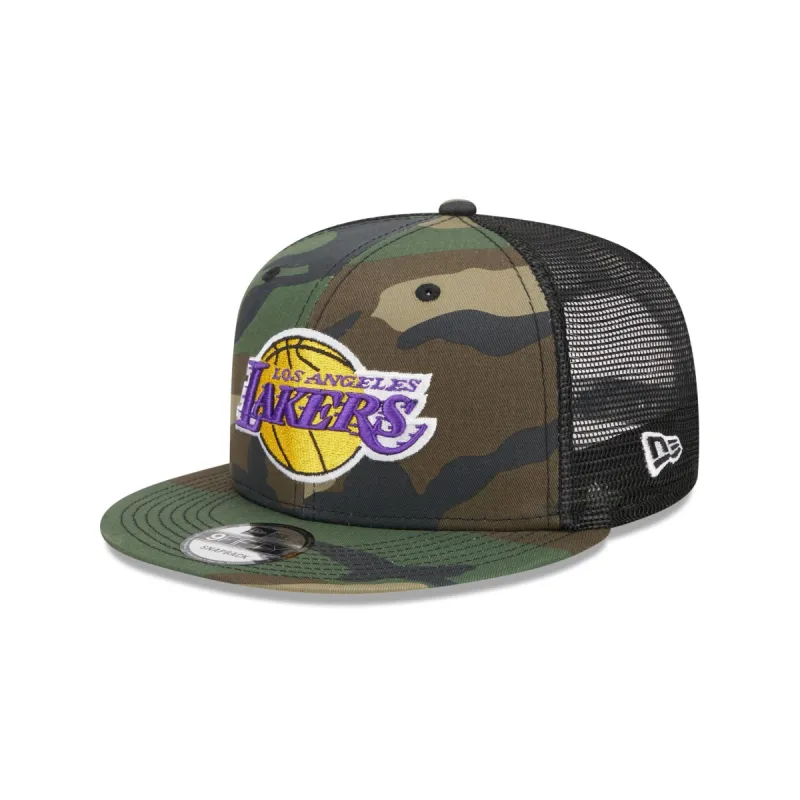 Los Angeles Lakers Camo 9FIFTY Trucker Snapback Hat sold by New Era
