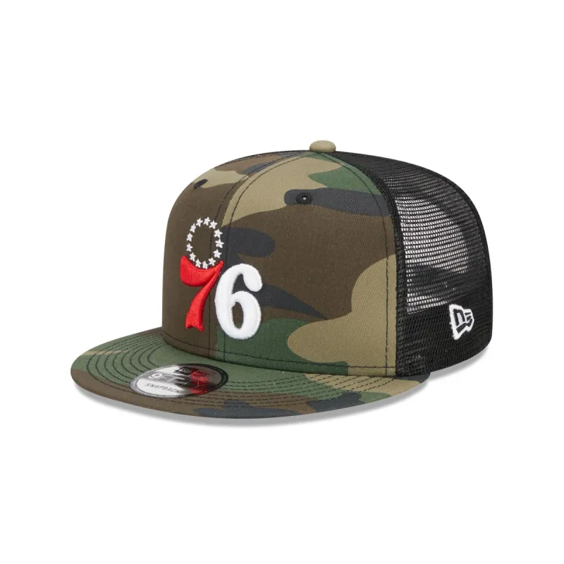 Philadelphia 76ers Camo 9FIFTY Trucker Snapback Hat sold by New Era