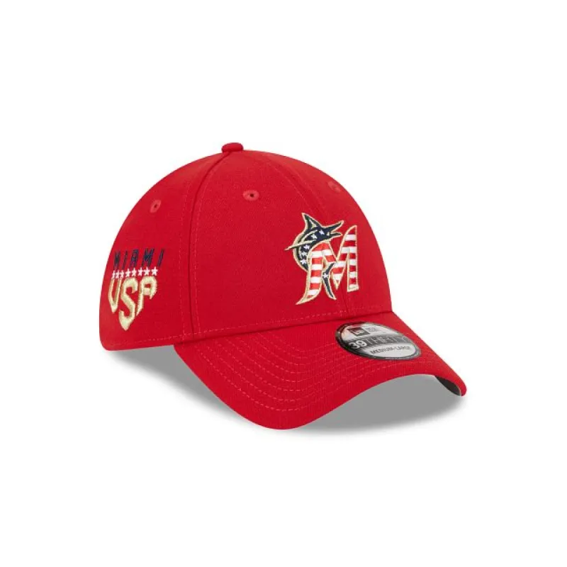 Miami Marlins Independence Day 2023 39THIRTY Stretch Fit Hat sold by New Era