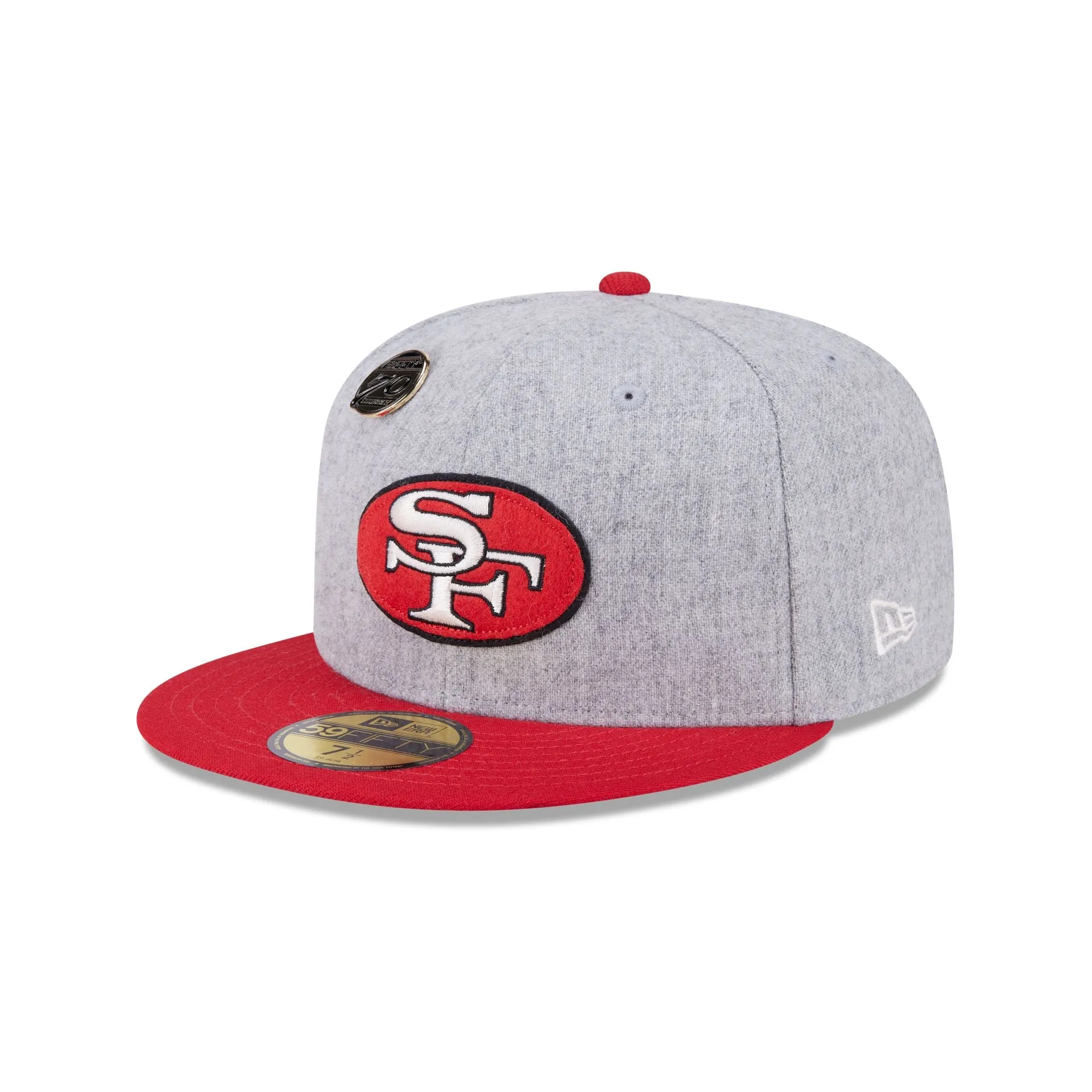 San Francisco 49ers 70th Anniversary Gray 59FIFTY Fitted Hat sold by New Era