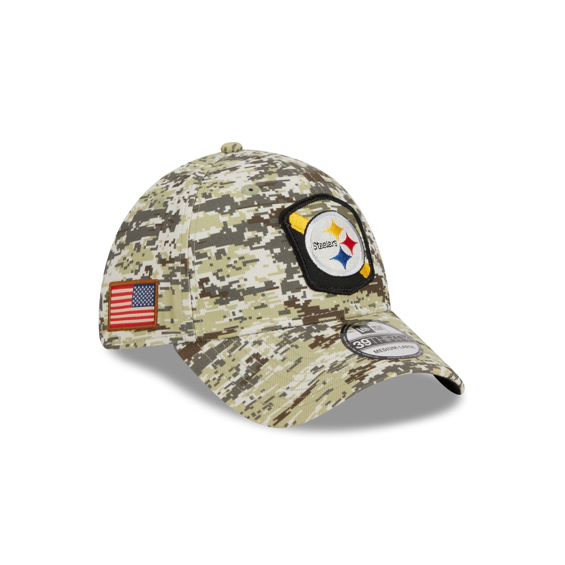 Pittsburgh Steelers 2023 Salute to Service Camo 39THIRTY Stretch Fit Hat sold by New Era