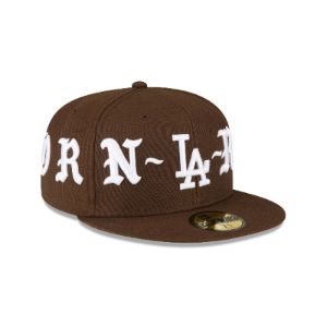 Born X Raised Los Angeles Dodgers Wordmark Brown 59FIFTY Fitted Hat sold by New Era
