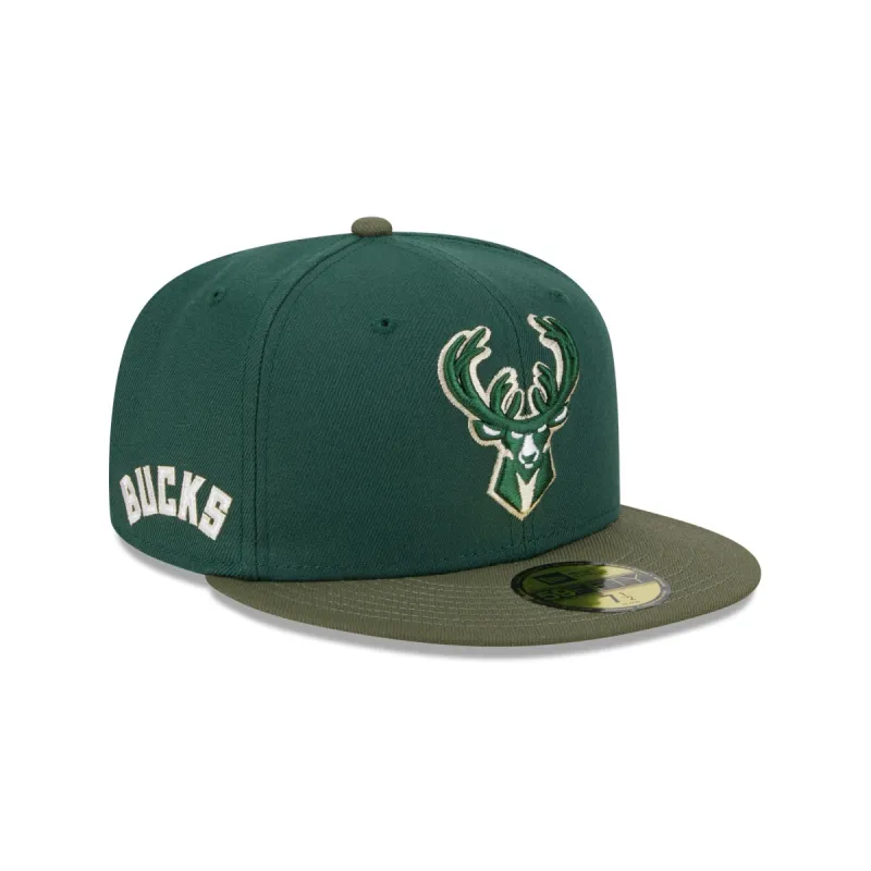 Milwaukee Bucks Olive Visor 59FIFTY Fitted Hat sold by New Era
