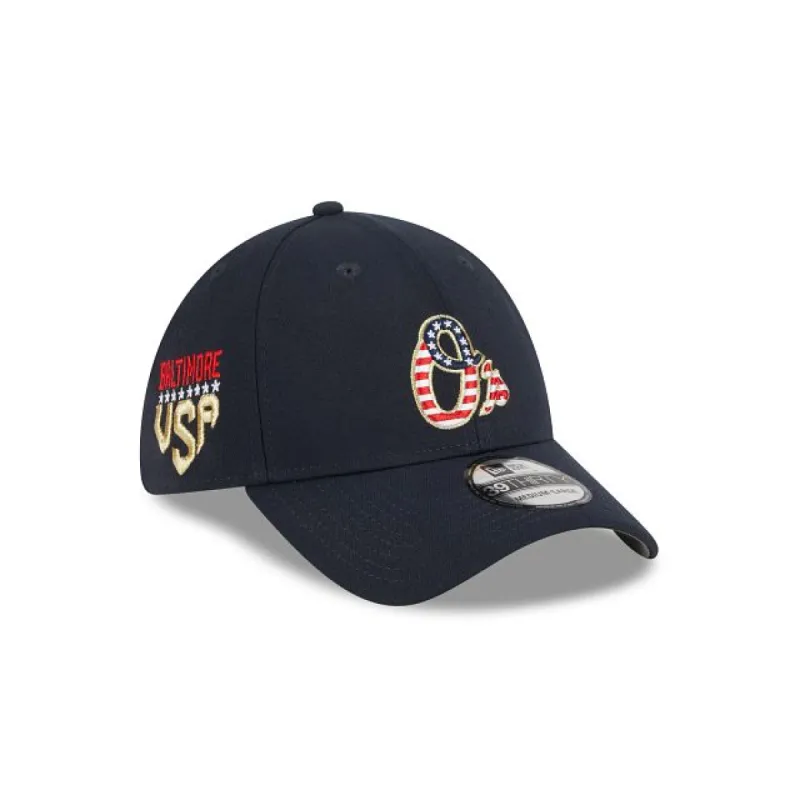 Baltimore Orioles Independence Day 2023 39THIRTY Stretch Fit Hat sold by New Era