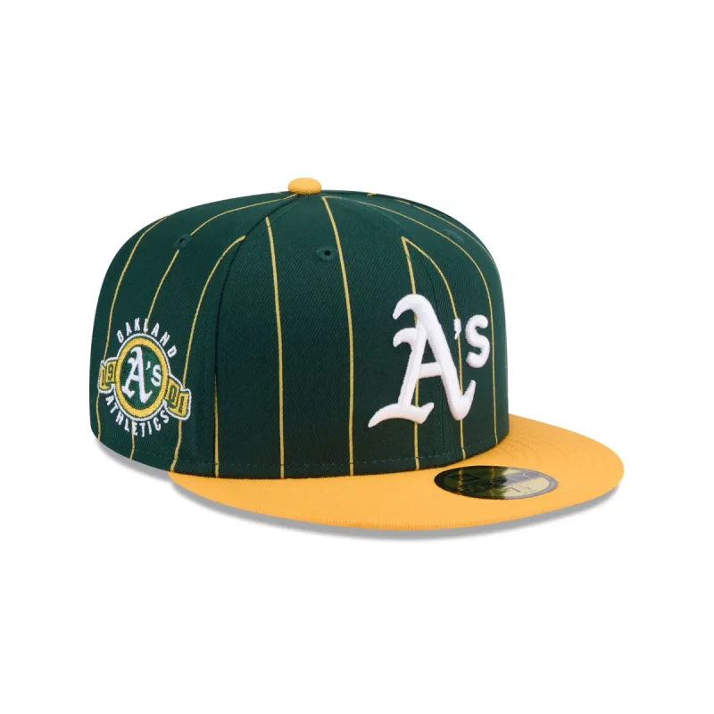 Oakland Athletics Throwback Pinstripe 59FIFTY Fitted Hat sold by New Era