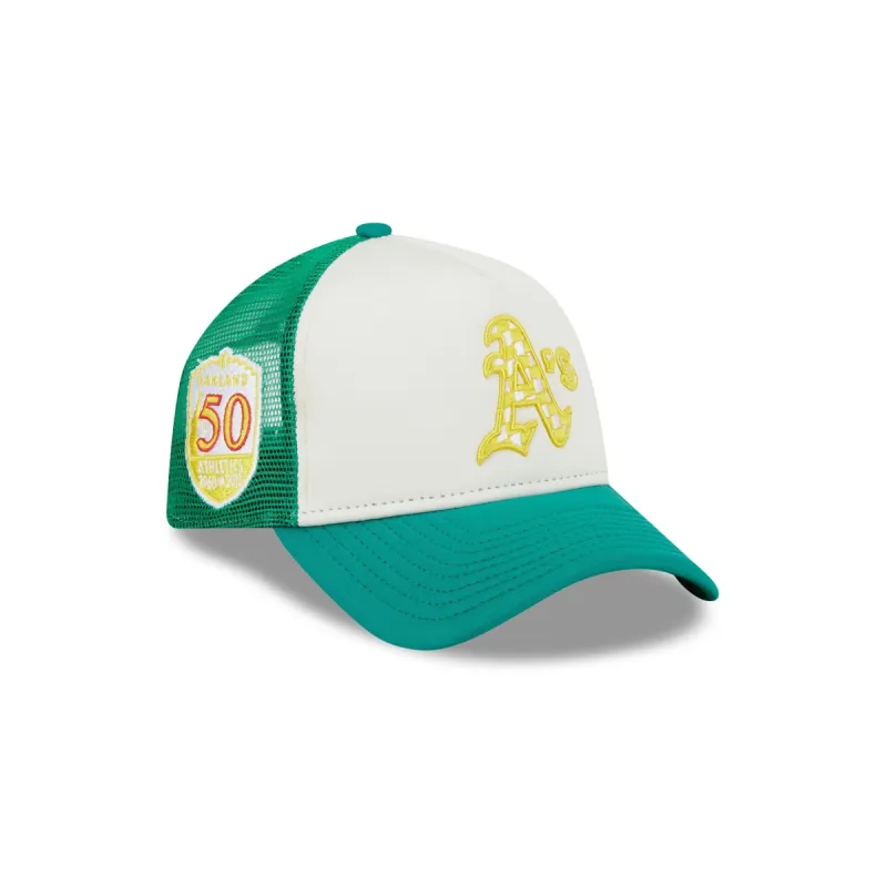 Oakland Athletics Checkered Flag 9FORTY A-Frame Trucker Hat sold by New Era