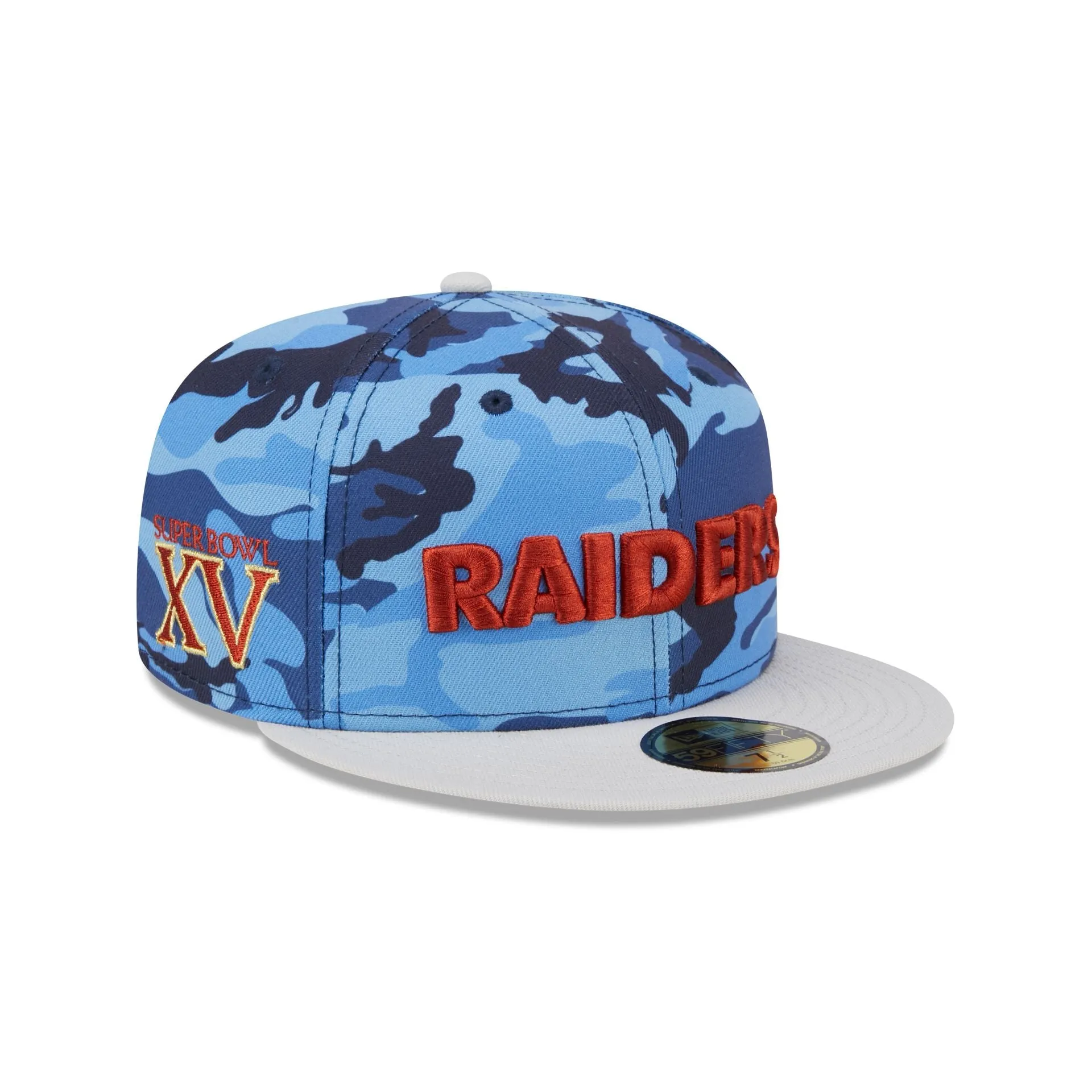 Las Vegas Raiders Blue Camo 59FIFTY Fitted Hat sold by New Era