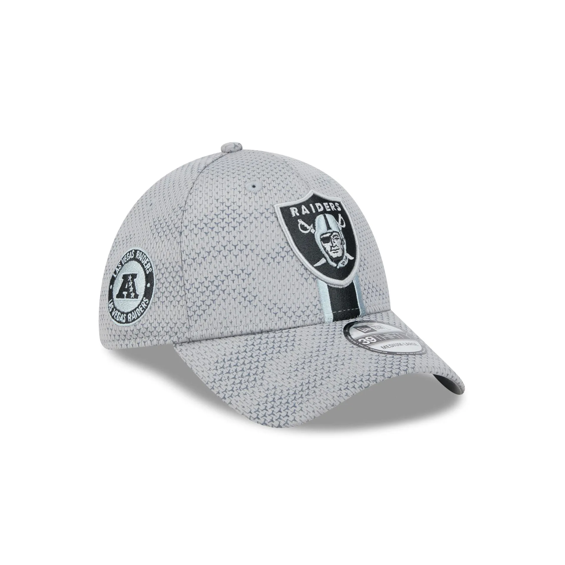 Las Vegas Raiders 2024 Sideline Gray 39THIRTY Stretch Fit Hat sold by New Era