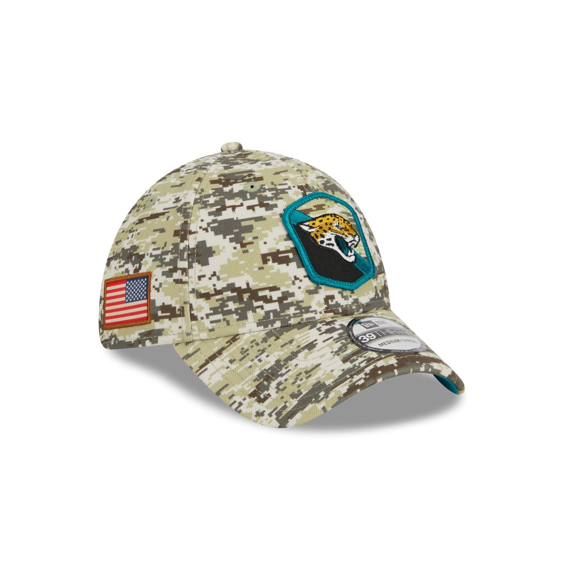 Jacksonville Jaguars 2023 Salute to Service Camo 39THIRTY Stretch Fit Hat sold by New Era