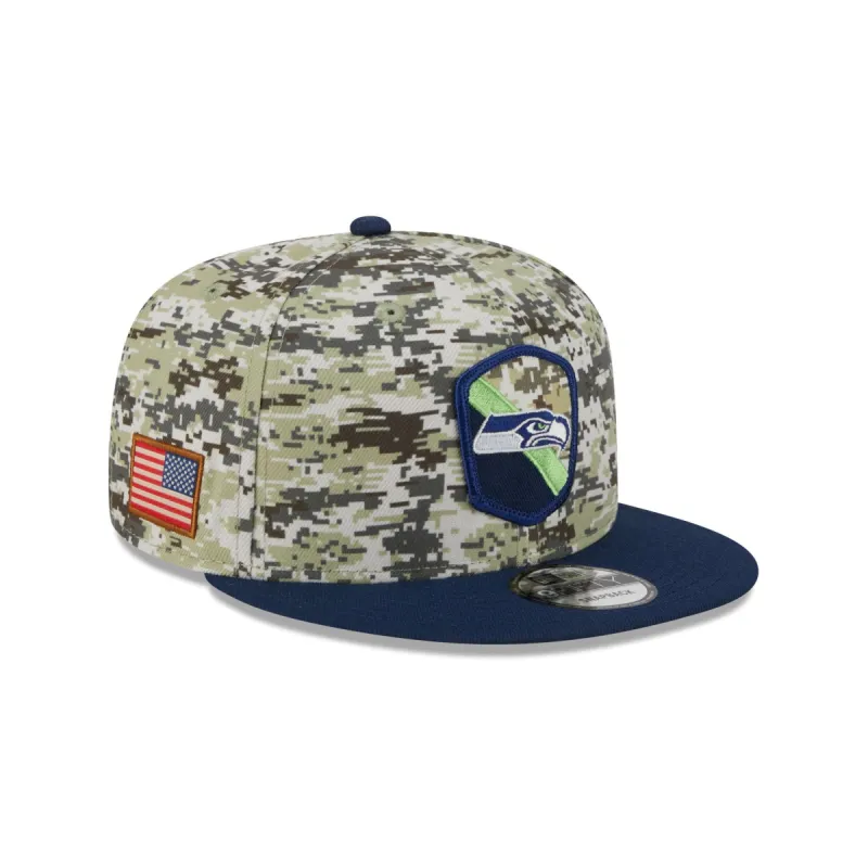 Seattle Seahawks 2023 Salute to Service Camo 9FIFTY Snapback Hat sold by New Era