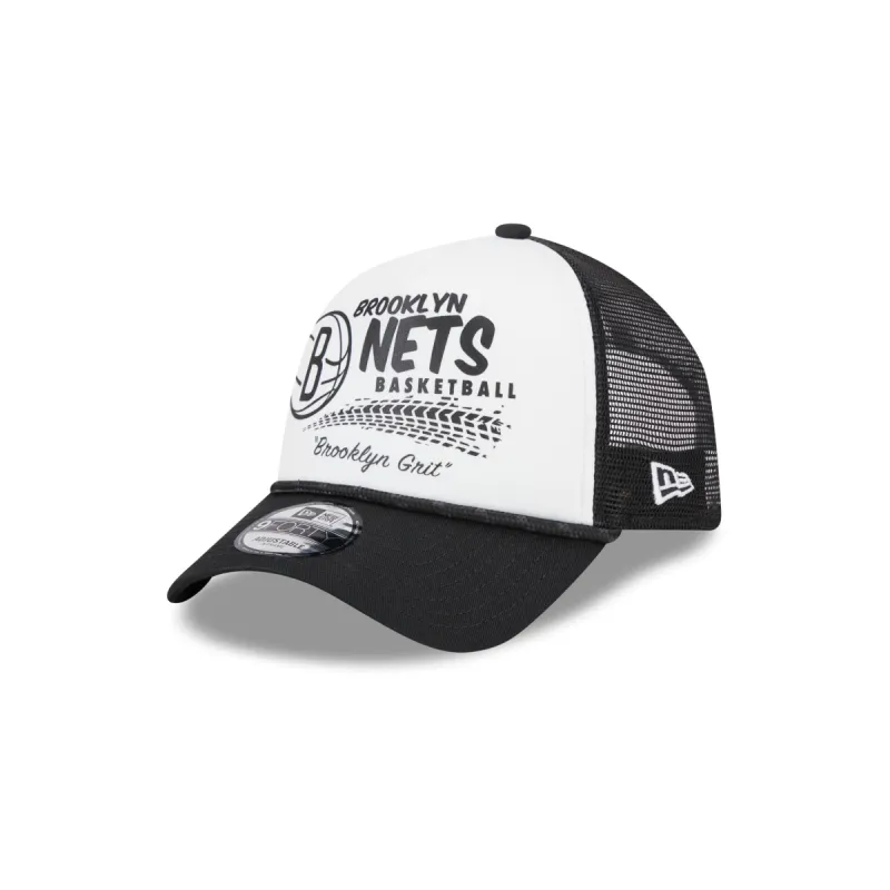 Brooklyn Nets 2024 Rally Drive White 9FORTY A-Frame Trucker Hat sold by New Era