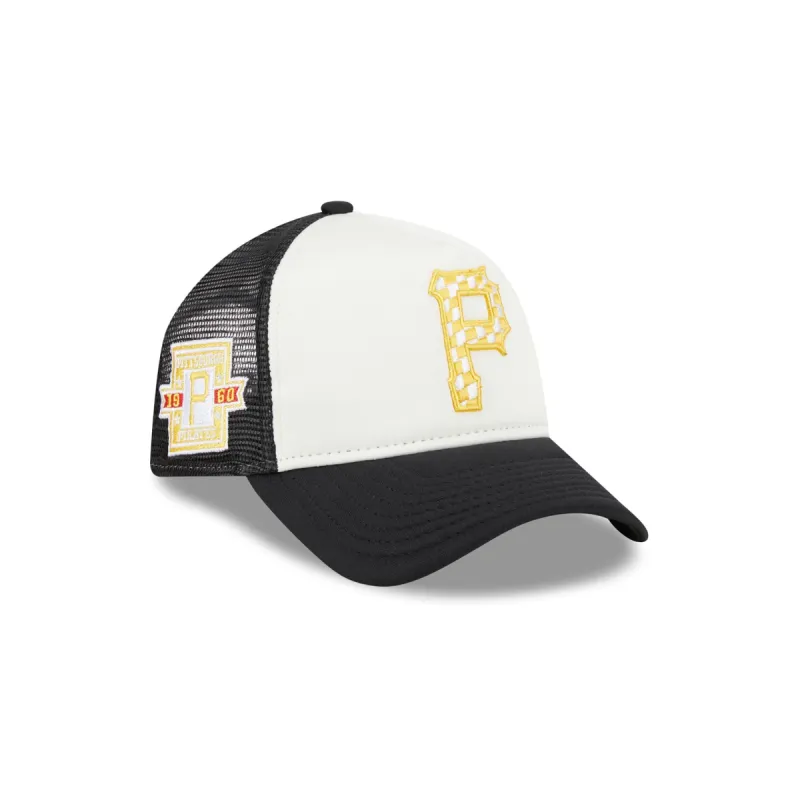 Pittsburgh Pirates Checkered Flag 9FORTY A-Frame Trucker Hat sold by New Era