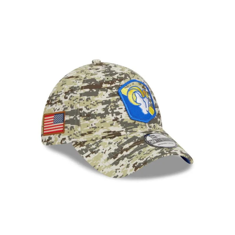Los Angeles Rams 2023 Salute to Service Camo 39THIRTY Stretch Fit Hat sold by New Era