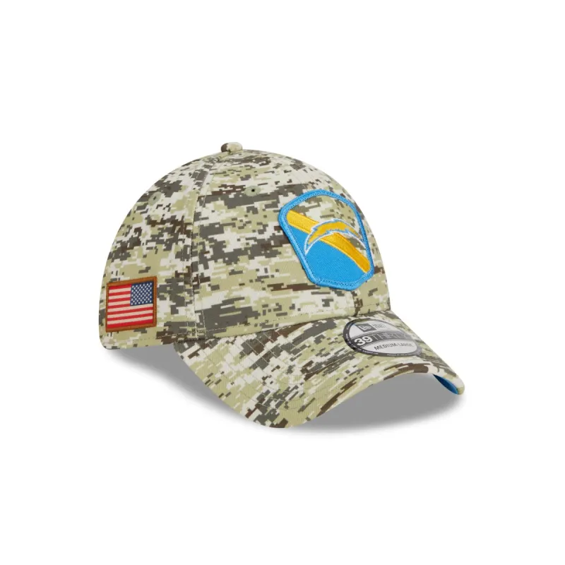 Los Angeles Chargers 2023 Salute to Service Camo 39THIRTY Stretch Fit Hat sold by New Era