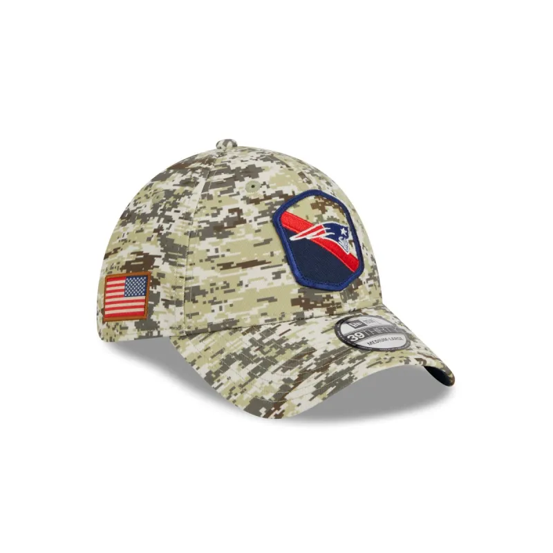 New England Patriots 2023 Salute to Service Camo 39THIRTY Stretch Fit Hat sold by New Era