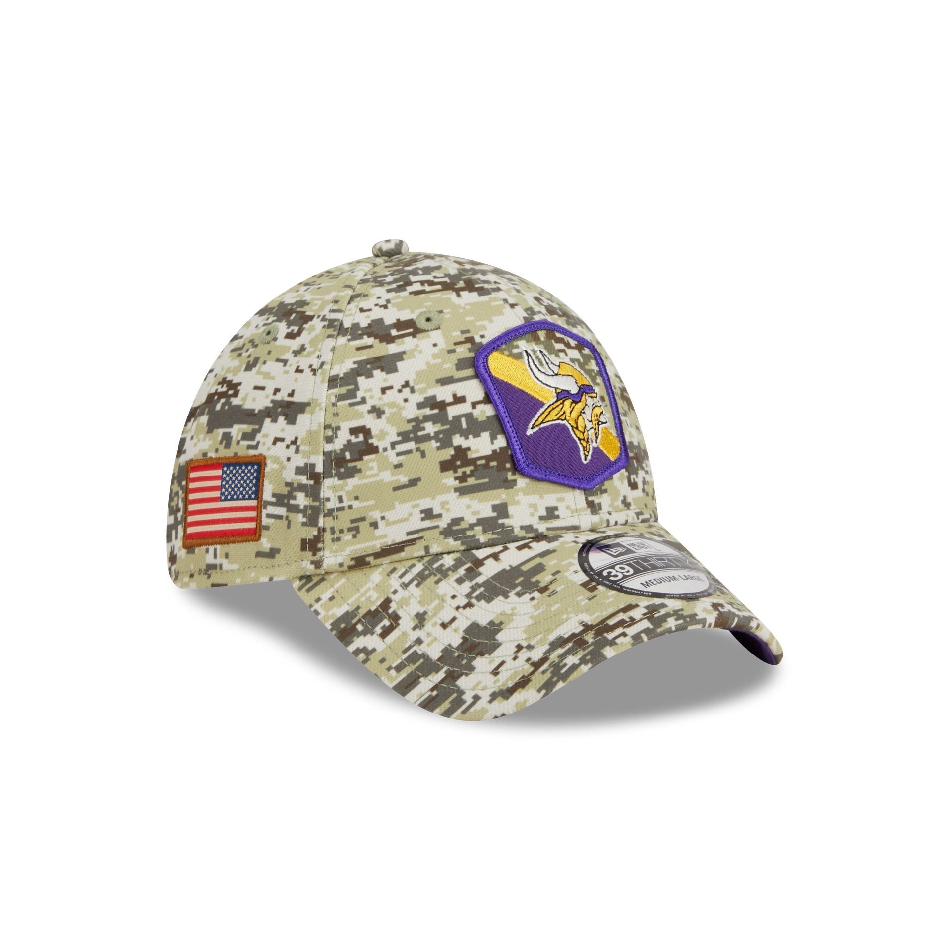 Minnesota Vikings 2023 Salute to Service Camo 39THIRTY Stretch Fit Hat sold by New Era