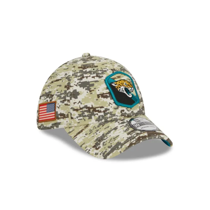 Jacksonville Jaguars 2023 Salute to Service Camo 39THIRTY Stretch Fit Hat sold by New Era