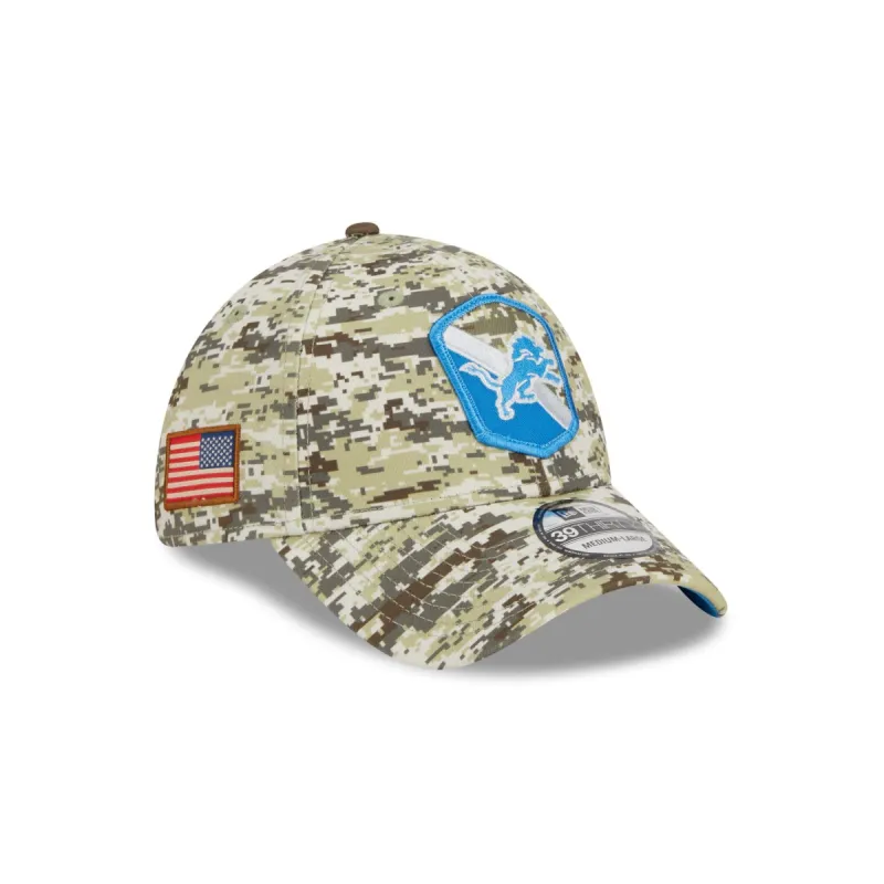 Detroit Lions 2023 Salute to Service Camo 39THIRTY Stretch Fit Hat sold by New Era