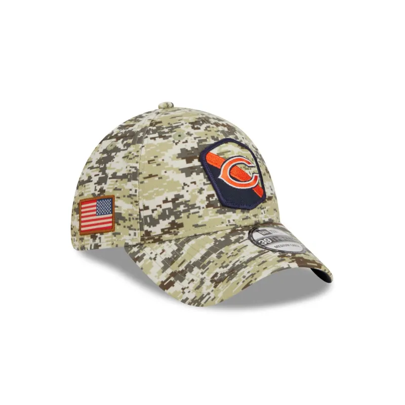 Chicago Bears 2023 Salute to Service Camo 39THIRTY Stretch Fit Hat sold by New Era