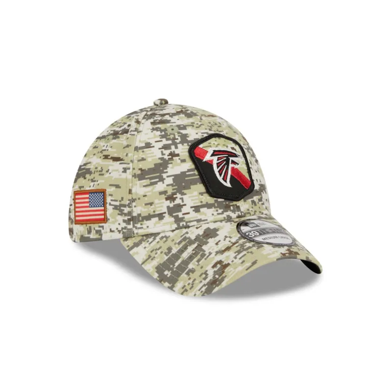 Atlanta Falcons 2023 Salute to Service Camo 39THIRTY Stretch Fit Hat sold by New Era
