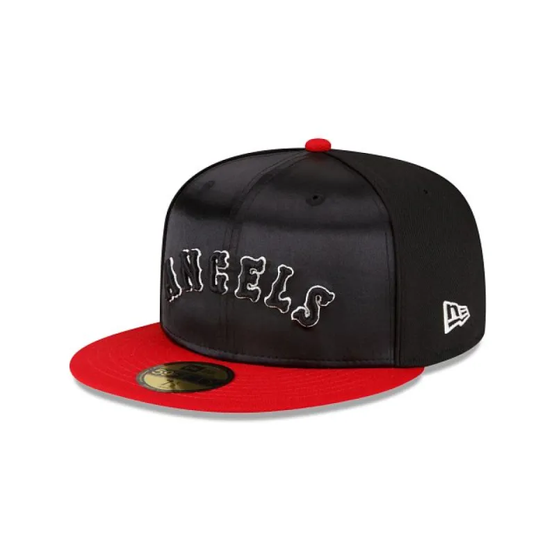 Just Caps Black Satin Los Angeles Angels 59FIFTY Fitted Hat sold by New Era