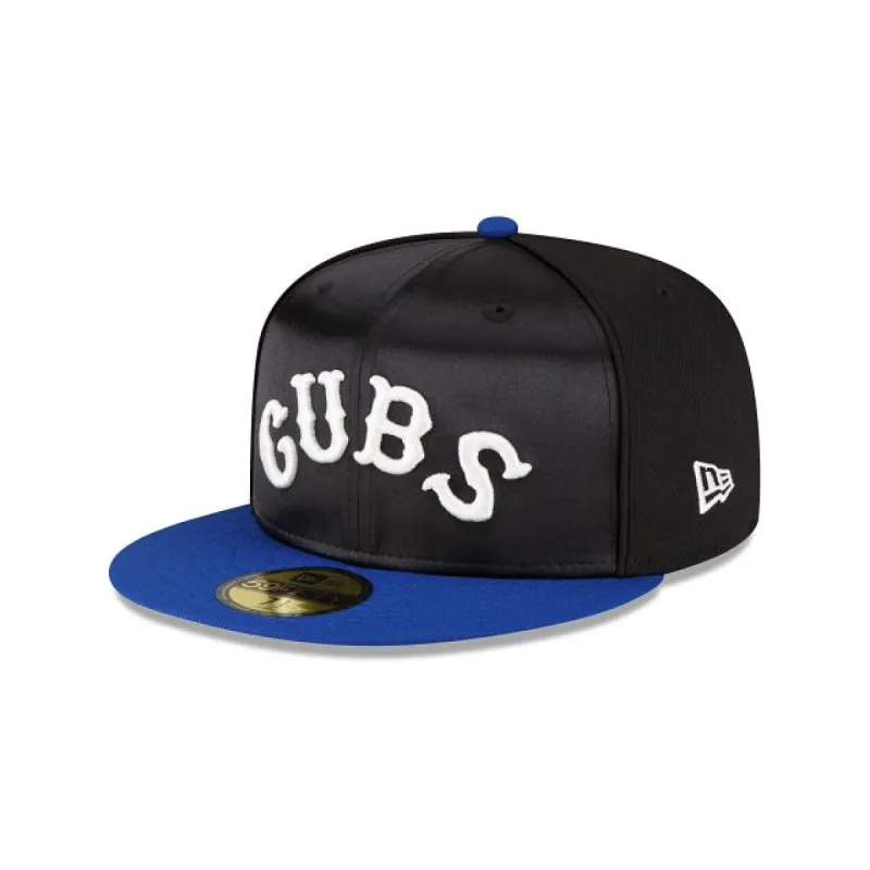 Just Caps Black Satin Chicago Cubs 59FIFTY Fitted Hat sold by New Era