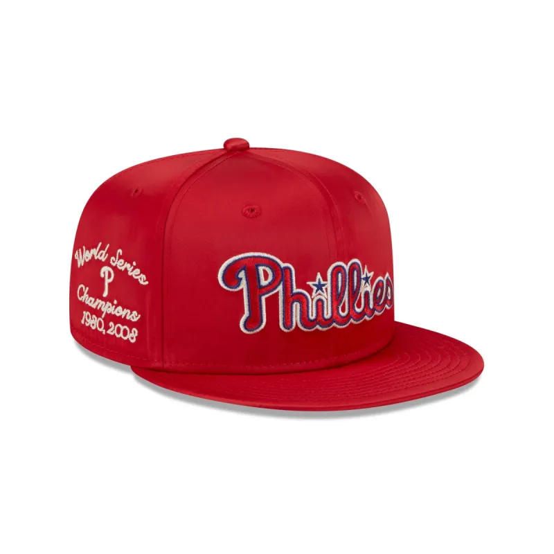 Philadelphia Phillies Satin Script 9FIFTY Snapback Hat sold by New Era