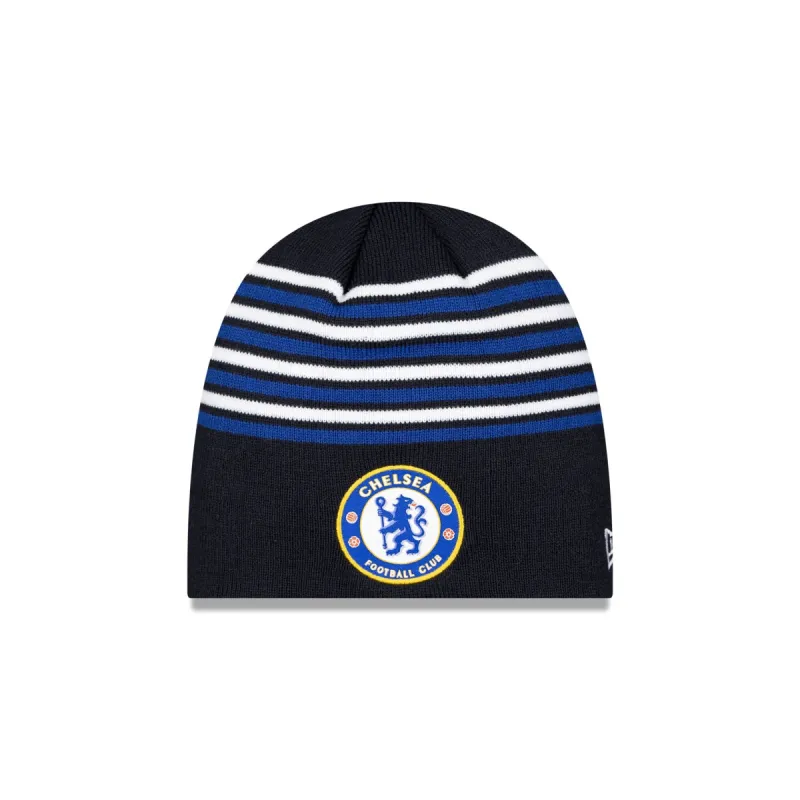 Chelsea FC Lion Crest Stripe Blue Knit Beanie Hat sold by New Era