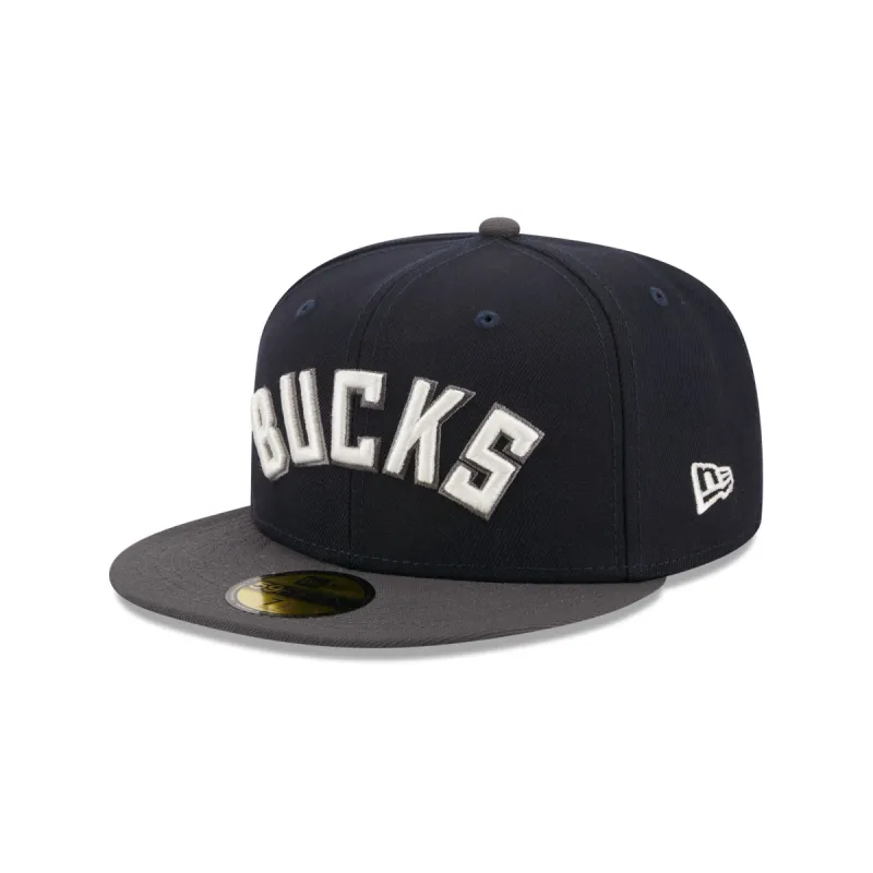 Milwaukee Bucks Navy Crown 59FIFTY Fitted Hat sold by New Era