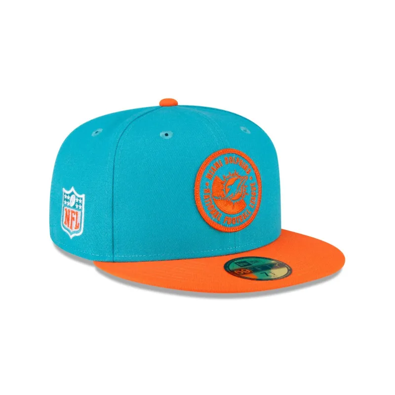 Miami Dolphins 2023 Sideline Team Patch 59FIFTY Fitted Hat sold by New Era