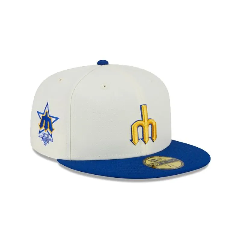 Seattle Mariners Throwback White 59FIFTY Fitted Hat sold by New Era