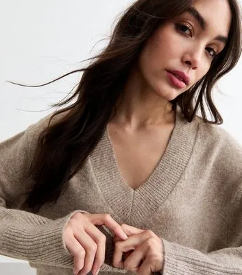 Grey Wide V Neck Knit Jumper sold by New Look product image thumbnail 2