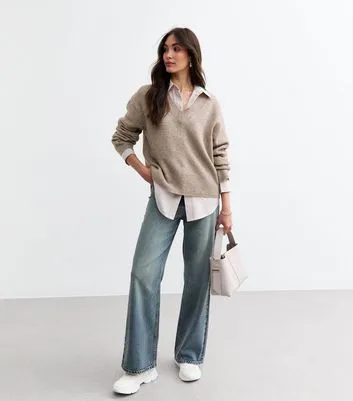 Grey Wide V Neck Knit Jumper sold by New Look product image thumbnail 3