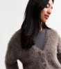 Petite Brown Fluffy Cardigan sold by New Look