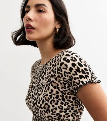 Brown Leopard Print Ribbed Lettuce Trim T-Shirt sold by New Look product image thumbnail 2
