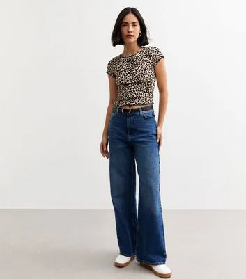 Brown Leopard Print Ribbed Lettuce Trim T-Shirt sold by New Look product image thumbnail 3