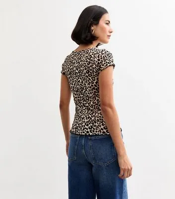 Brown Leopard Print Ribbed Lettuce Trim T-Shirt sold by New Look product image thumbnail 4