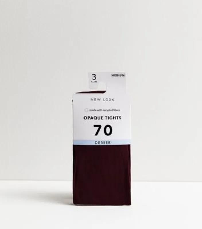 3 Pack Burgundy 70 Denier Opaque Tights sold by New Look