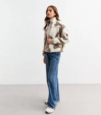 Brown Abstract Print Borg Jacket sold by New Look product image thumbnail 3